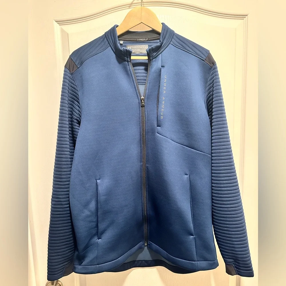 Under Armour Men’s Navy Blue Coldgear Golf Pullover Full Zip Jacket, Size:Large